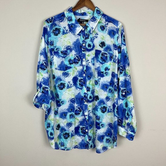 Relativity Shirt Top Womens 3X Blue Button Up Lightweight Collared Long Sleeve - Picture 14 of 14